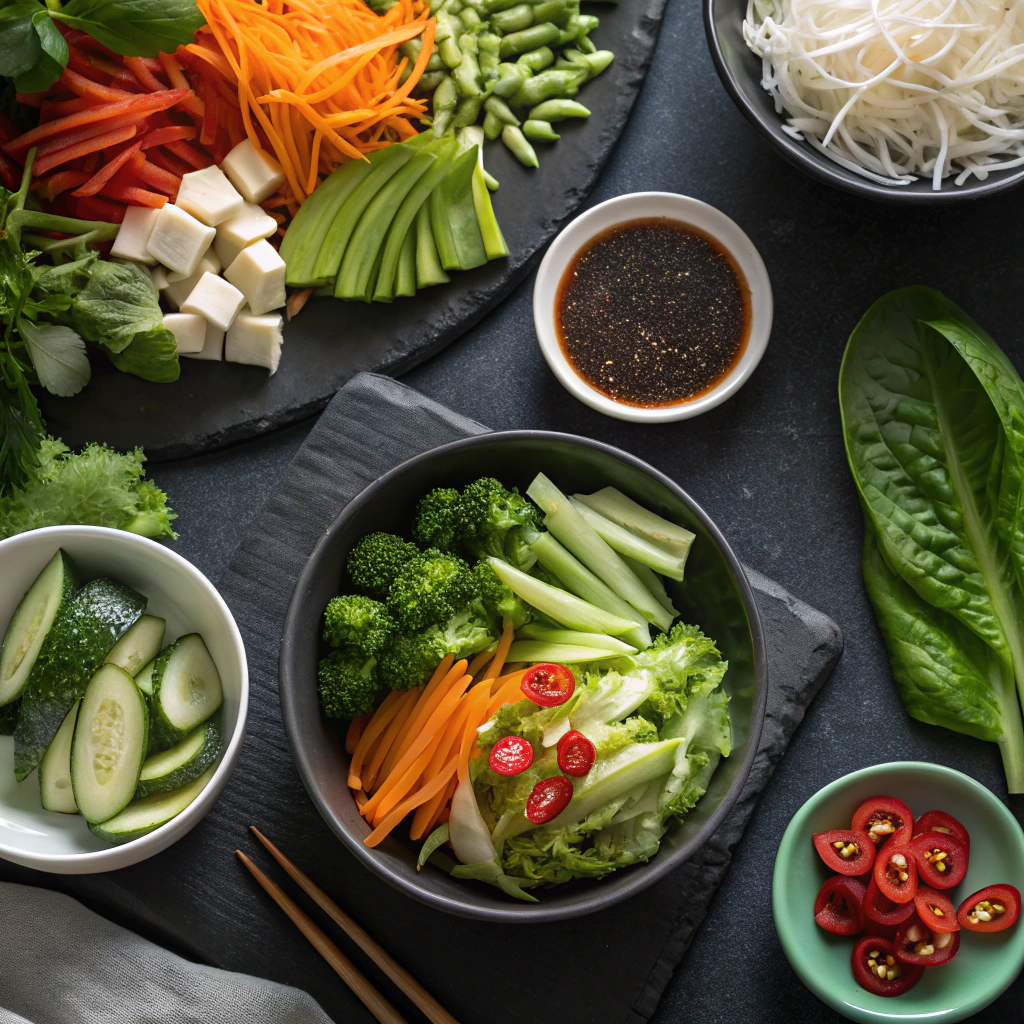 asian salad recipe ingredients separately arranged showing proper prep techniques for crisp vegetables