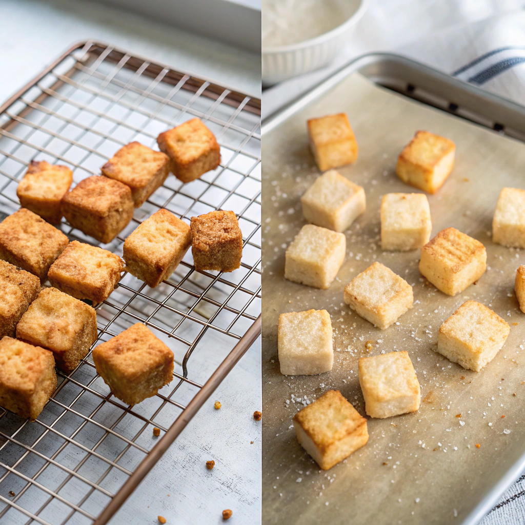 Asian tofu salad recipe showing proper vs improper tofu preparation techniques for optimal texture