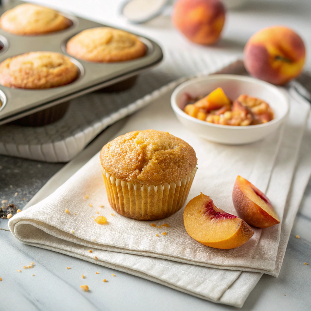 Peach cornbread muffins cross-section showing perfect moisture balance and golden crust