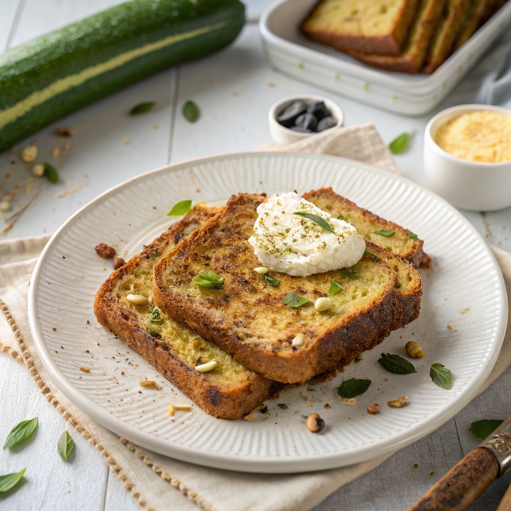 Zucchini bread french toast cross-section showing perfect internal texture without sogginess