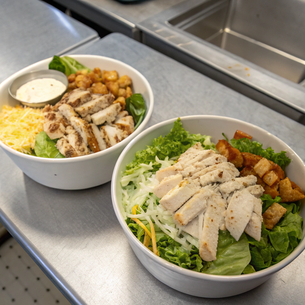 Chicken salad texture comparison - proper vs watery preparation techniques demonstrated