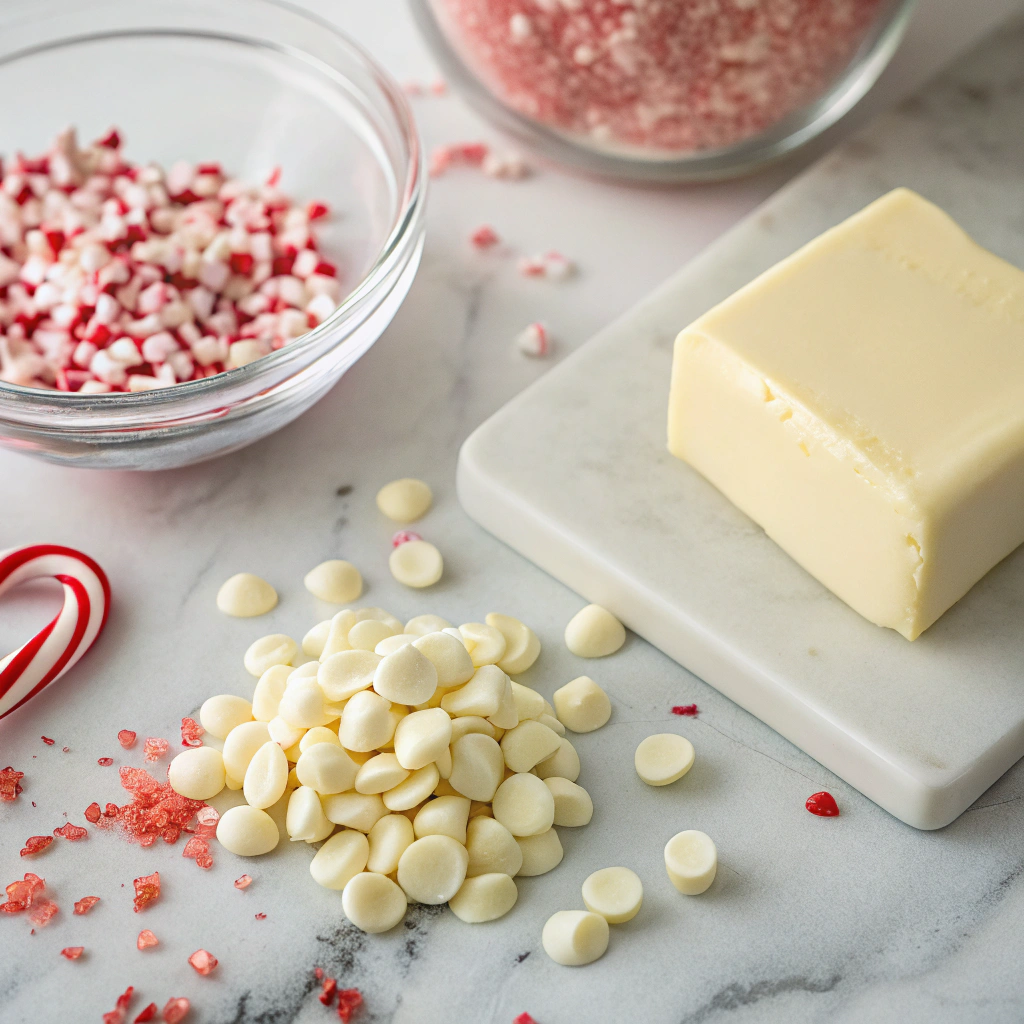 White chocolate peppermint cookies ingredients with thermometer showing perfect butter temperature for optimal baking results