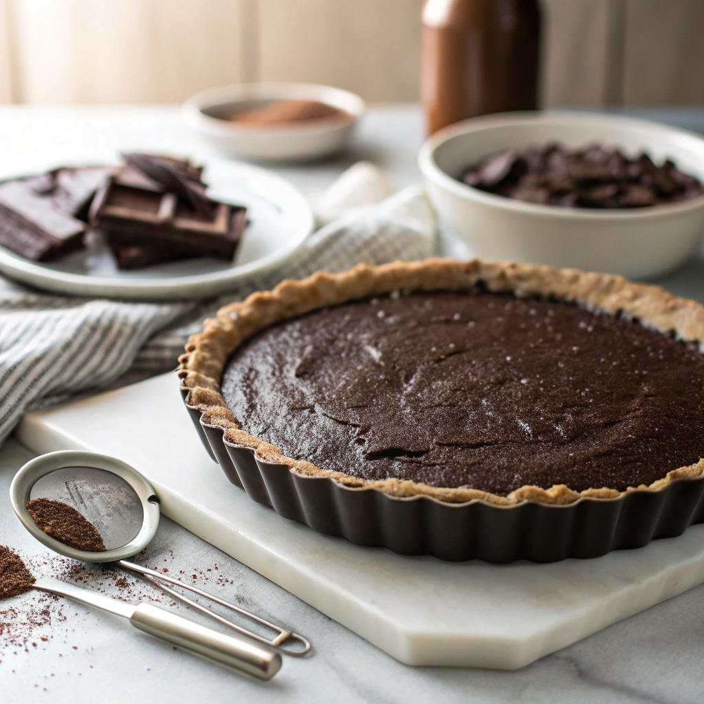 Mississippi mud pie chocolate cookie crust being pressed into pie dish showing perfect texture and technique