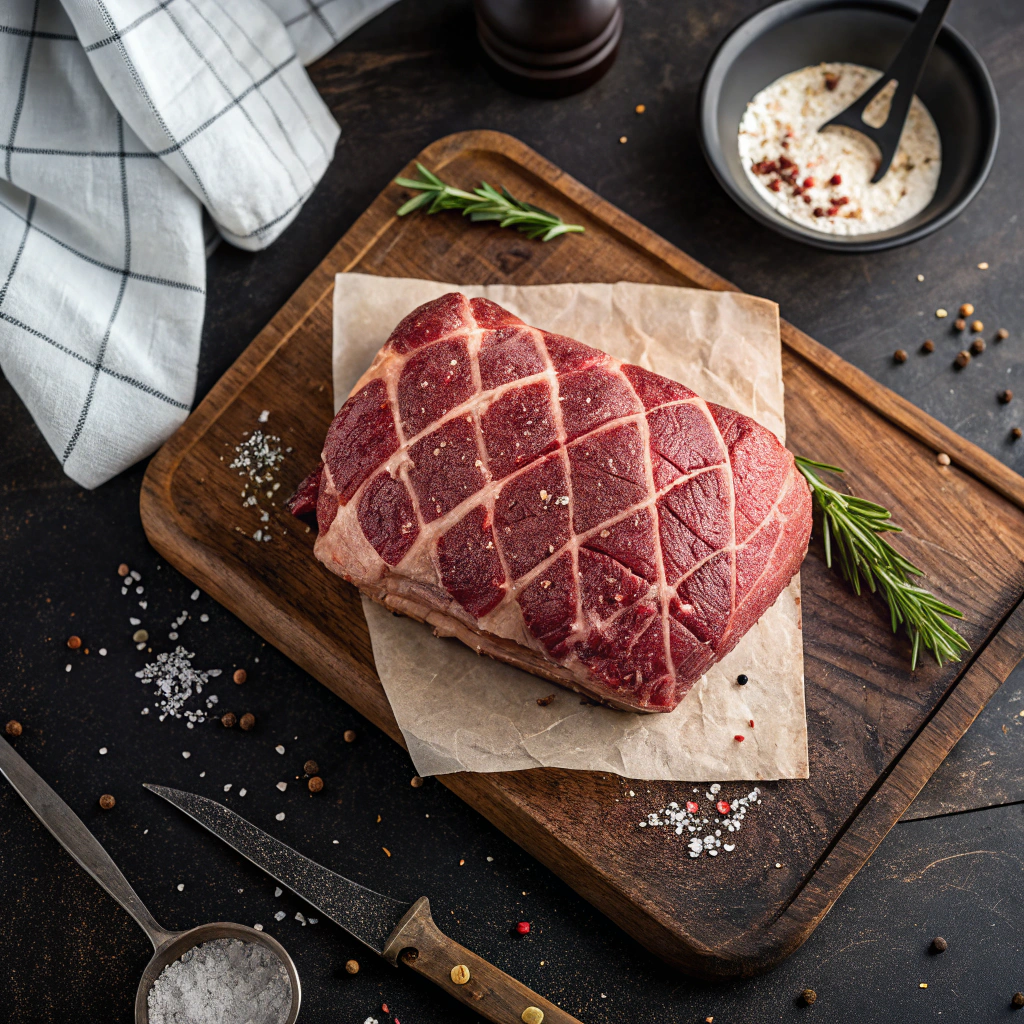 Mississippi french dip chuck roast preparation with diamond scoring pattern and fresh pepper seasoning