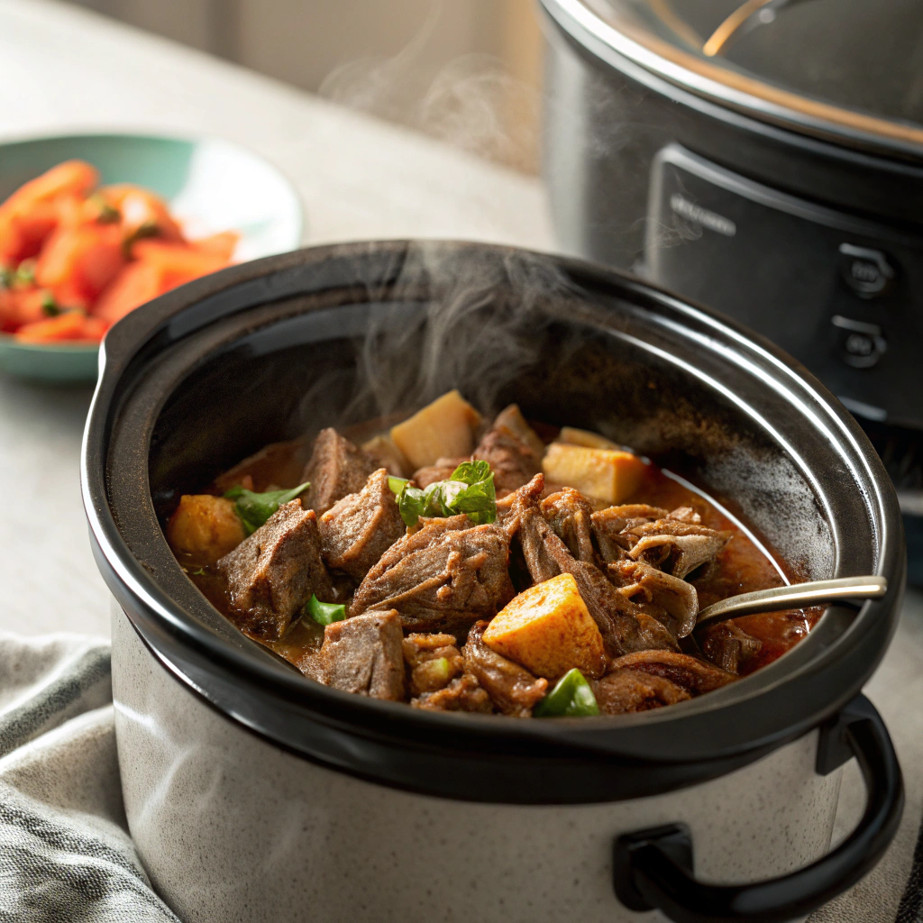 Slow cooker mississippi pot roast being served with fork-tender meat and pepperoncini peppers