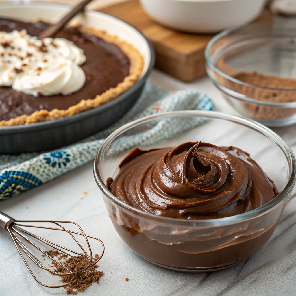 mississippi mud pie temperature control showing thermometer reading 70 degrees in chocolate filling