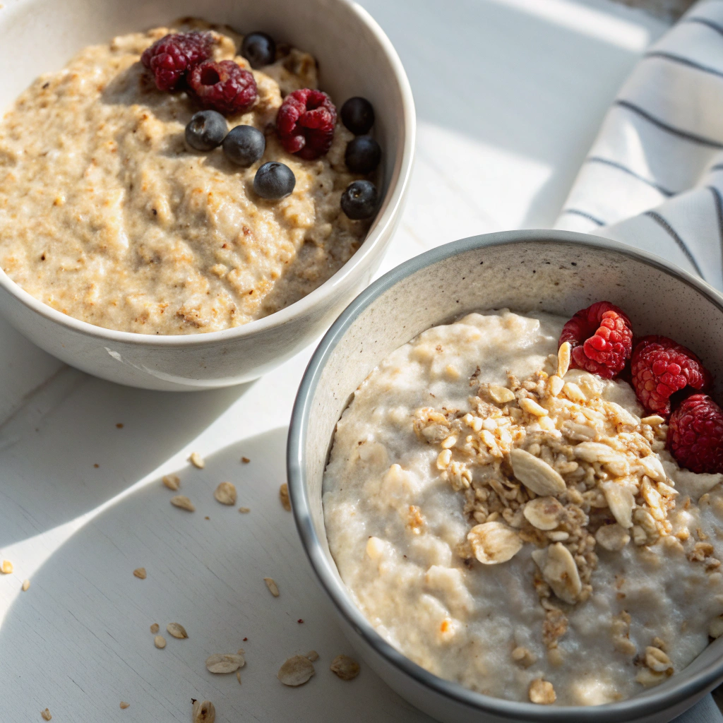 overnight oats recipe texture comparison - perfect creamy consistency versus runny result side by side