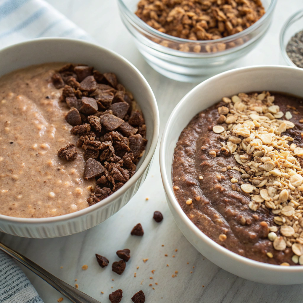 chocolate protein overnight oats texture comparison showing smooth versus grainy results