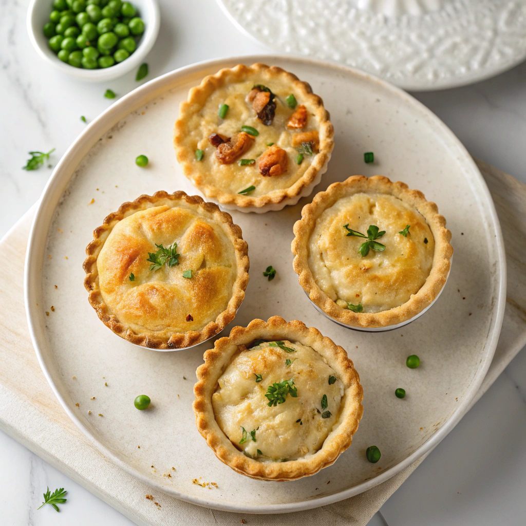 chicken pot pie variations showing regional styles with different crusts and fillings arranged in artistic display