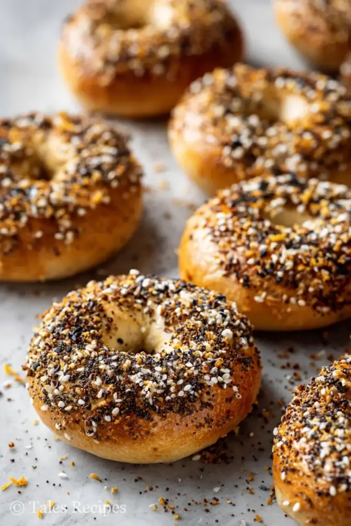 Bagel dough with toppings for the cottage cheese bagel recipe TikTok on baking sheet.