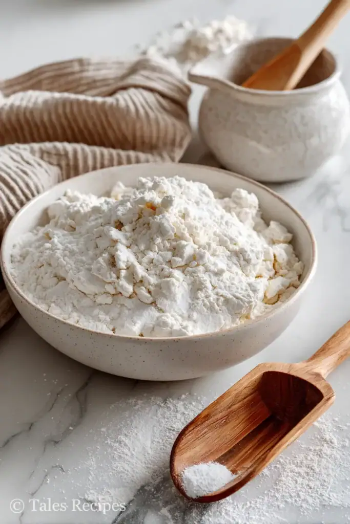 Mixing bowl with dough for mini cottage cheese bagels and spatula ready for shaping