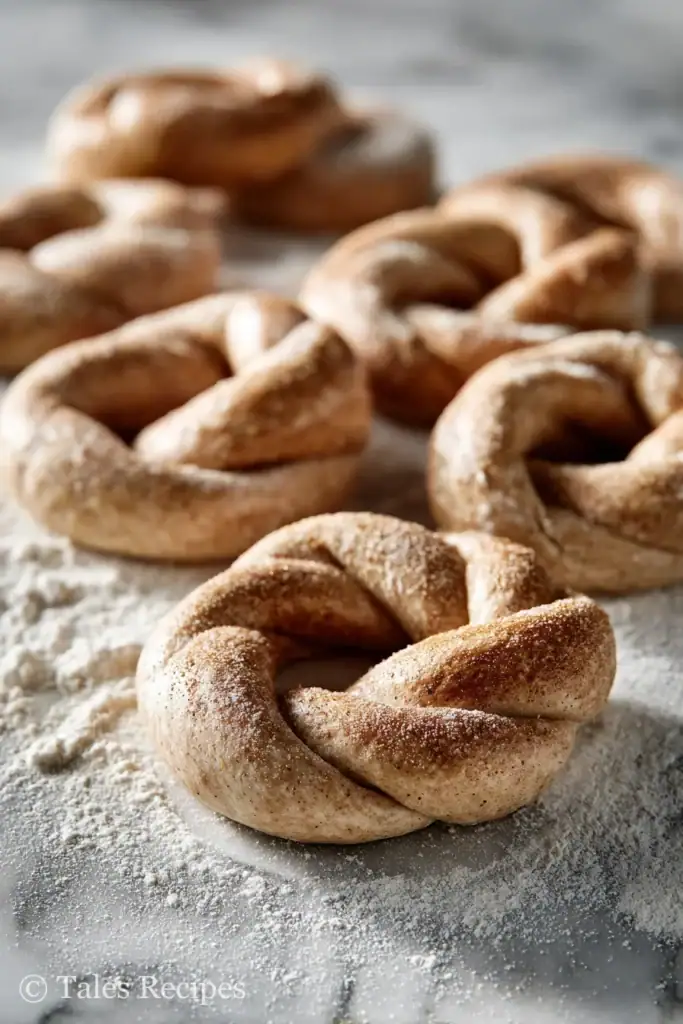 Shaping whole wheat cottage cheese bagels dough into rings ready for baking