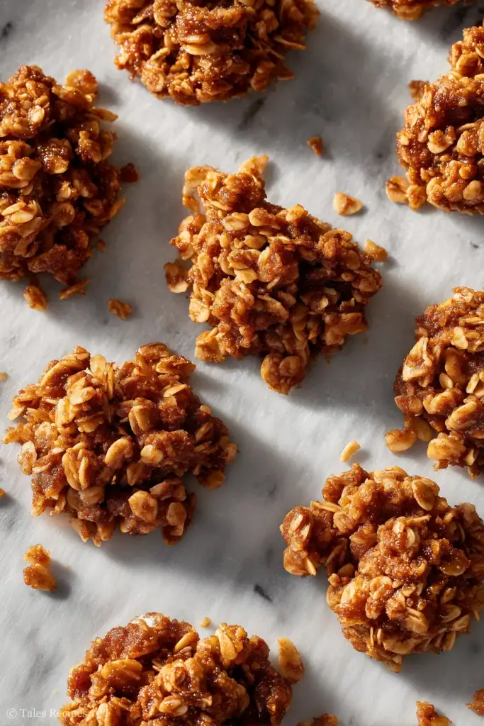 Cinnamon roll granola pressed on baking sheet ready for oven